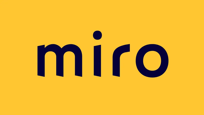 Miro wordmark in dark blue on a yellow background.