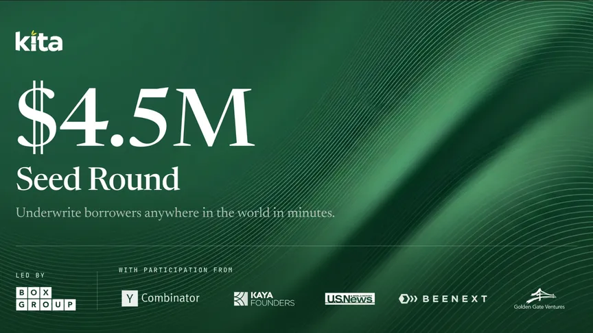 Kita fundraising announcement graphic showing a $4.5 million seed round.