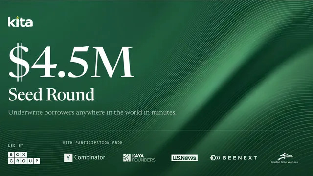 Kita fundraising announcement graphic showing a $4.5 million seed round.